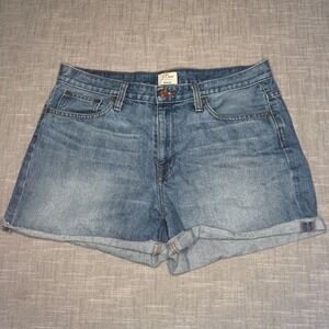J.Crew Womens Denim Shorts Medium Wash Rolled Cuff 100% Cotton Blue Size 30‎
